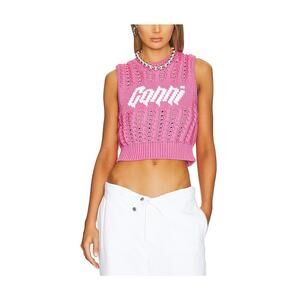Ganni 'Rope' Pink Viscose Cropped Vest Size XS